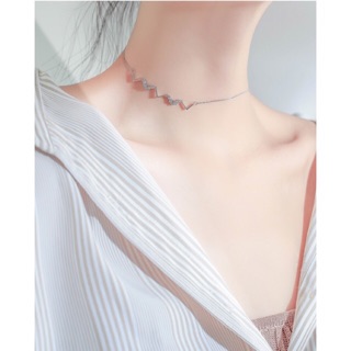 Vòng cổ choker đính hạt zích zắc bac đeo chéo cực kỳ xinh s925