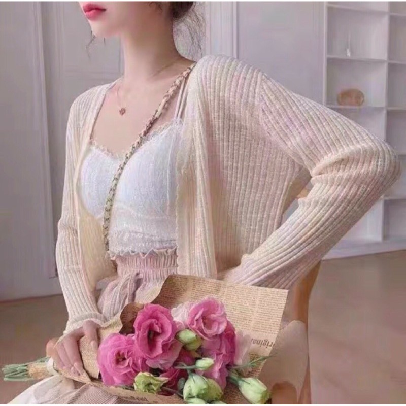 áo khoác len cardigan mỏng 1 cúc (khuy) cài kiểu màu pastel muối tiêu hot hit (70068#)