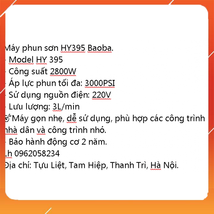 Máy Phun Sơn ♥️ [ HÀNG CHÍNH HÃNG] ♥️ Máy Phun Sơn Nước Baoba HY 395