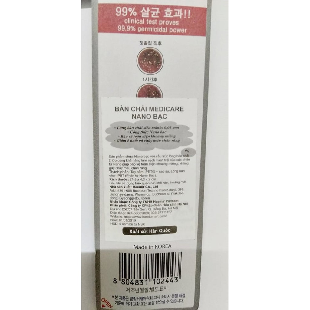 Bàn chải đáng răng nano bạc Hàn Quốc medicare