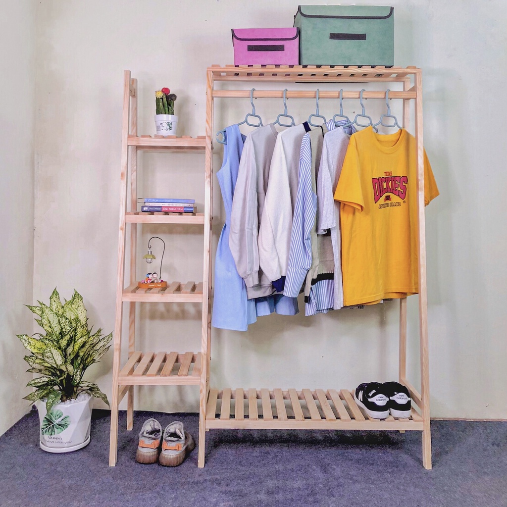 Giá Treo Quần Áo, Kệ Gỗ chữ H Đa Năng 2 Gian Gỗ thông nhập khẩu Châu Âu