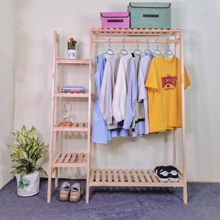 Giá Treo Quần Áo, Kệ Gỗ chữ H Đa Năng 2 Gian Gỗ thông nhập khẩu Châu Âu