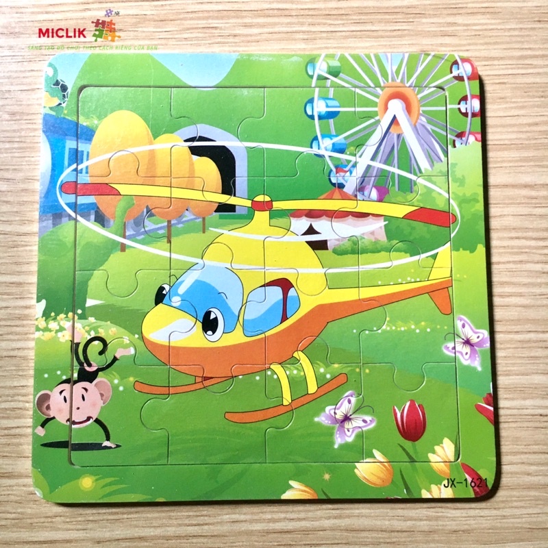 Tranh Ghép Hình 16 Miếng Bằng Gỗ Chủ Đề Phương Tiện Cho Bé Thông Minh