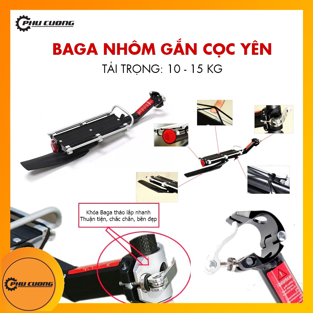 Gác baga nhôm xe đạp cao cấp gắn cọc yên kèm dè - Rẻ nhất TPHCM