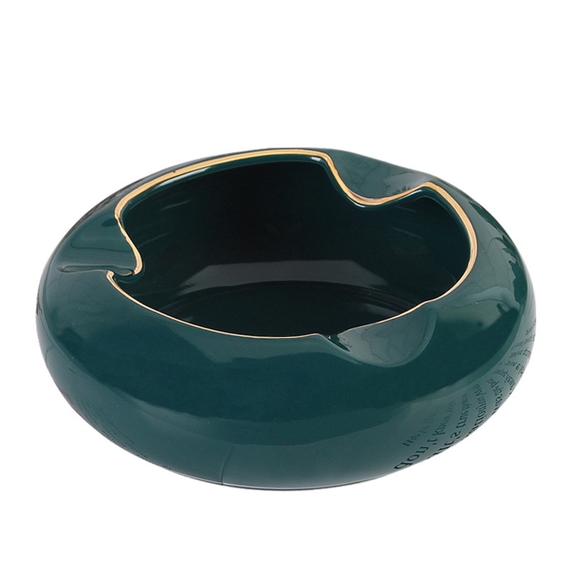 Gạt tàn thuốc hình tròn bằng gốm sứ cao cấp hình tròn mầu xanh ngọc trang trí Huydecor