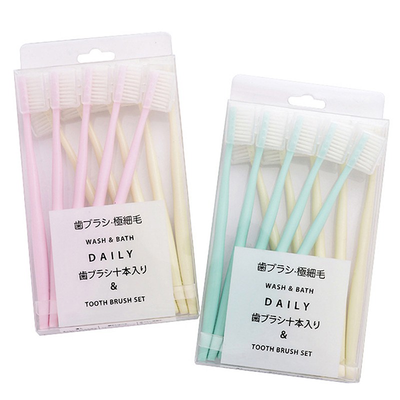 Set 10 Bàn Chải Đánh Răng Nano Siêu Mịn Kèm Bàn Chải Than Tre Cho Người Lớn