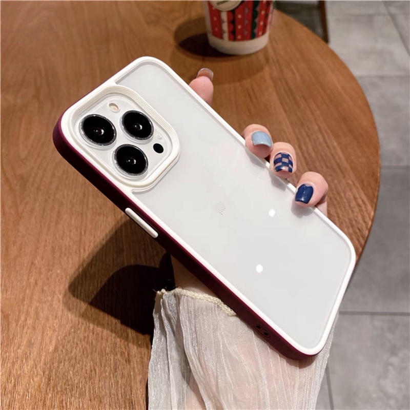 Ốp Điện Thoại acrylic Trong Suốt Chống Sốc Viền Màu Kẹo Cho iPhone 13 pro MAX 11 12 pro MAX X XS MAX XR 7+ 8 Plus