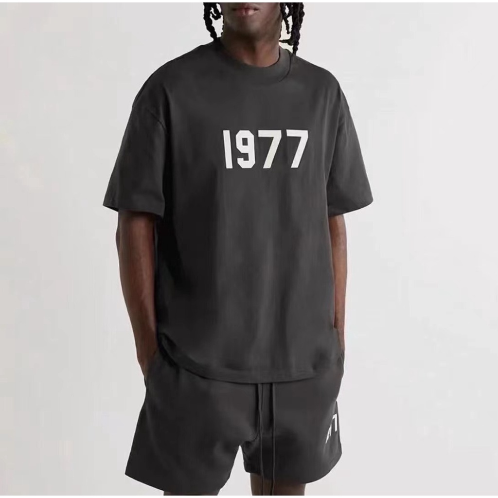 FOG FEAR OF GOD Double Line ESSENTIALS 2020 Eighth Season Double Line Number 1977 Printed Short Sleeve Casual Loose T-Shirt