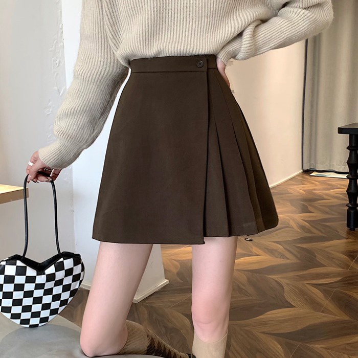 Chân váy chữ A Xiaozhainv xếp ly lưng cao phong cách Hàn Quốc trẻ trung dành cho nữ