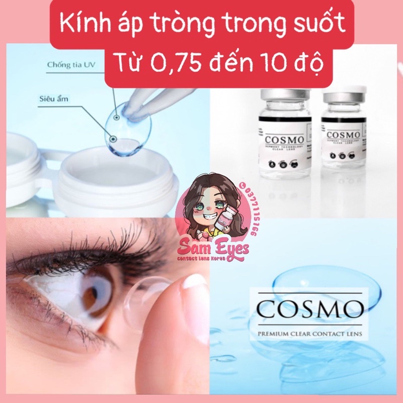 Lens độ cận trong suốt Cosmo Hàn 0,75 độ đến 10 độ  có lệch độ