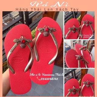 Dép havaianas nữ đỏ quai xám kèm charm thái lan