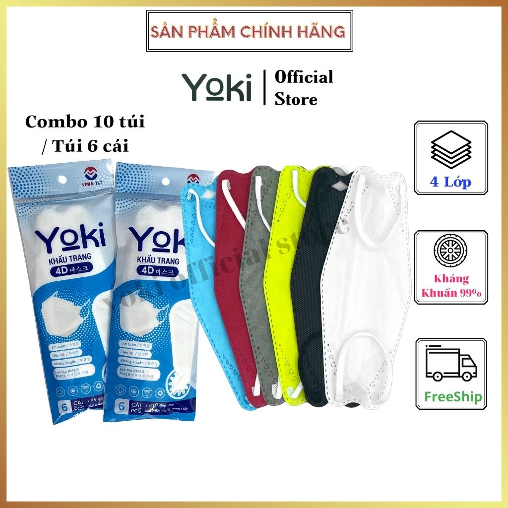 Combo 10 Túi Khẩu trang 4D Yoki KF94 4 lớp kháng khuẩn chống bụi mịn PM2.5