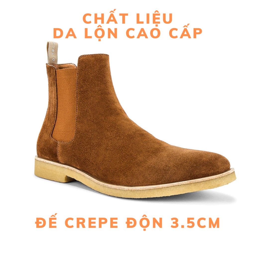 Giày Chelsea boots thời trang nam chất liệu da lộn màu nâu đế độn 3.5cm | BigBuy360 - bigbuy360.vn