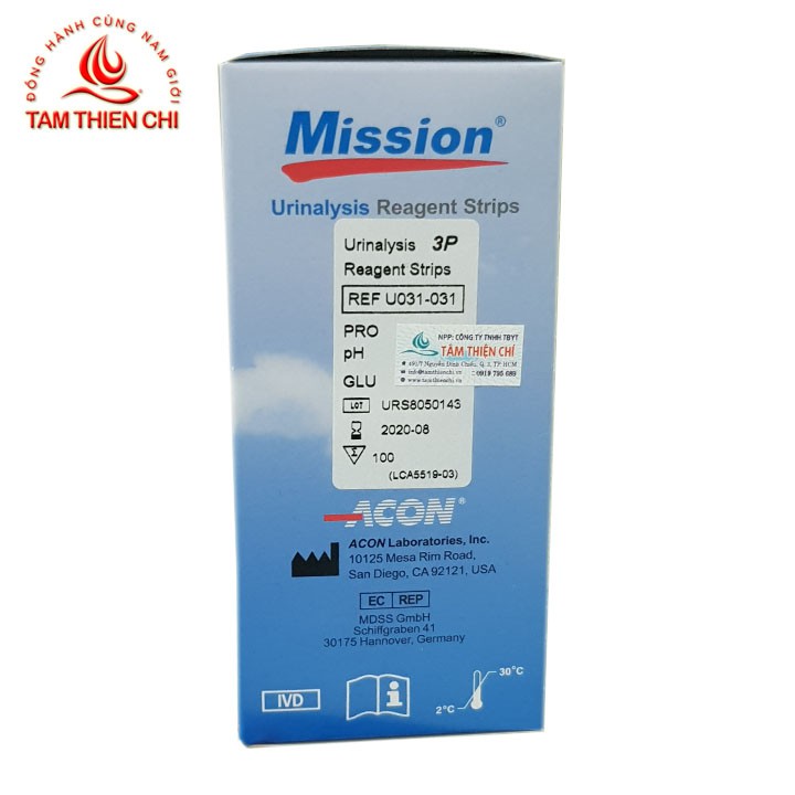 Que thử nước tiểu ACON Mission 3 thông số hộp 100 test