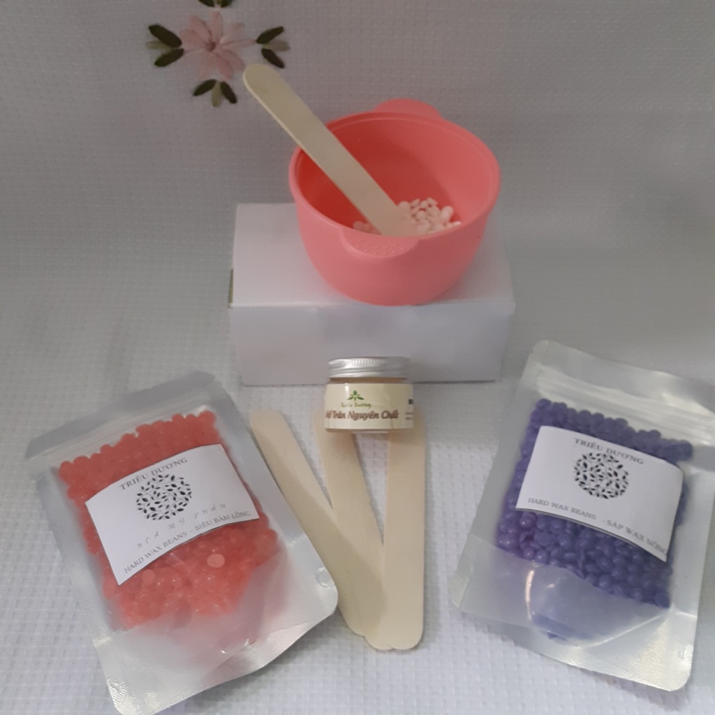 Set Wax: Chén (Bát) chống dính SILICON + Sáp bám lông màu TD + Mỡ trăn 50 (Tặng que lấy sáp)