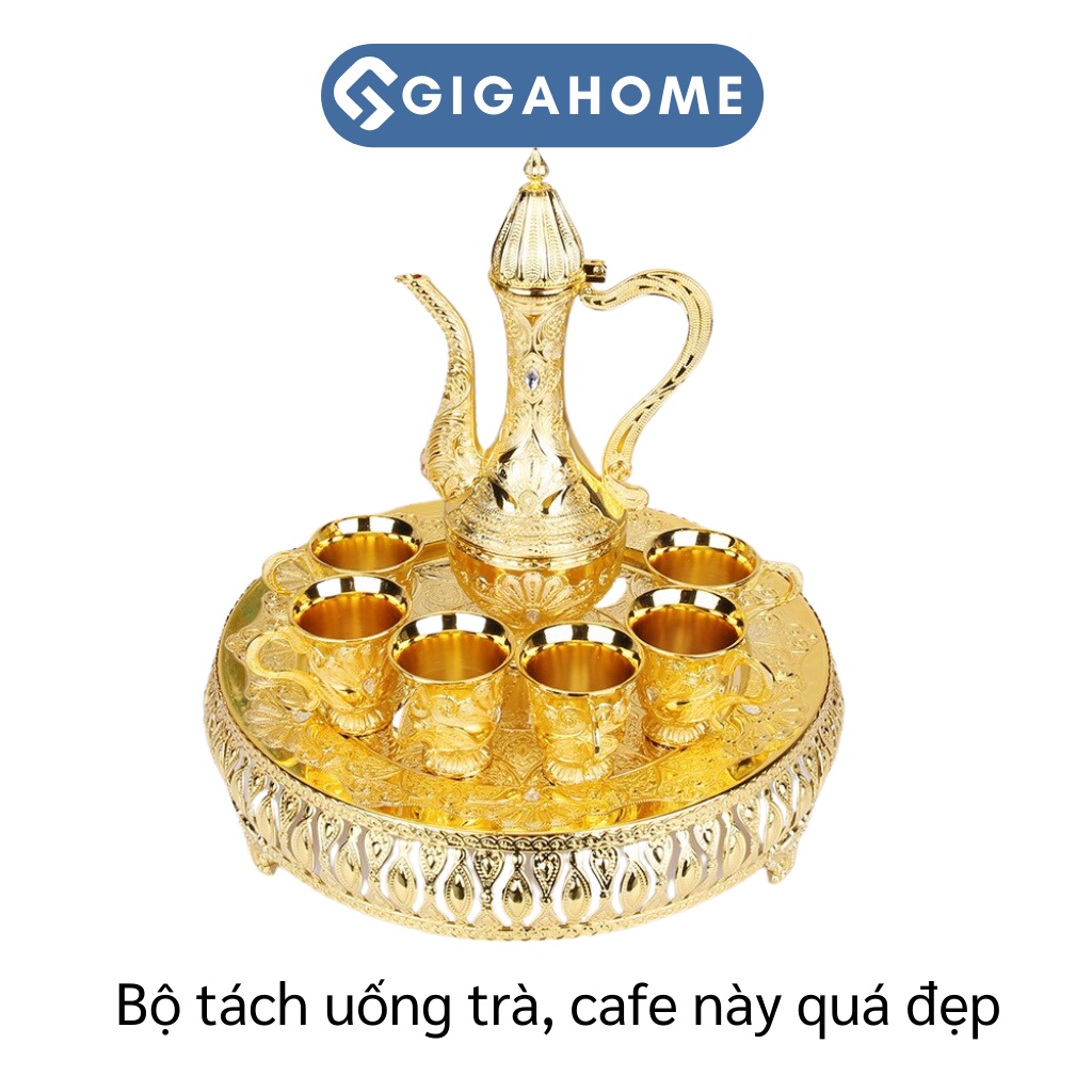 Bộ Ấm Chén Uống Rượu Hợp Kim Kẽm GIGAHOME Gồm 6 Ly, Bình, Khay Phong Cách Châu Âu 9699