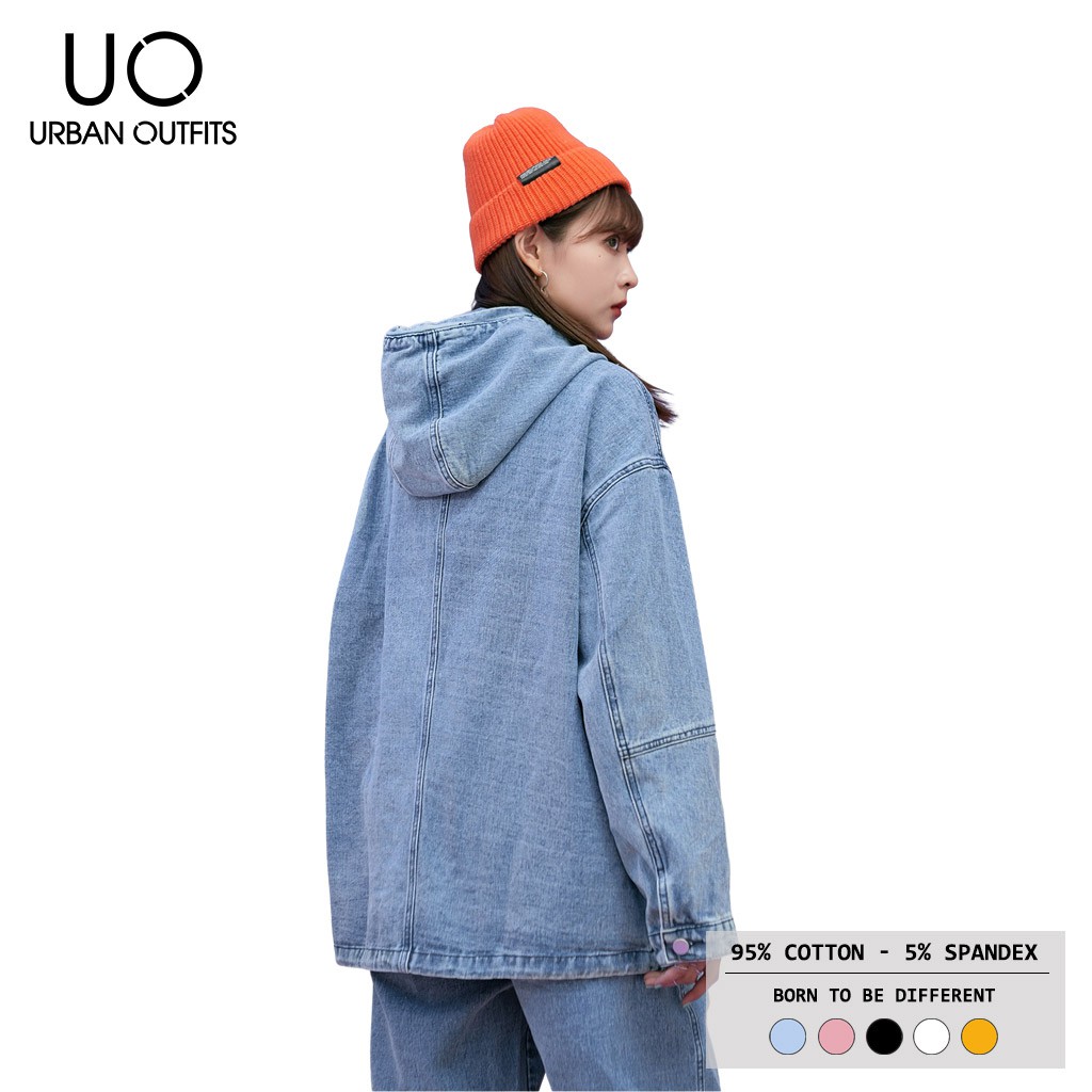 Áo Khoác Jean Nữ Form Rộng URBAN OUTFITS Kiểu Trơn AKO01 Hàn Quốc Outfit Có Nón Mũ Chống Nắng Freesize 100% Cotton Đẹp