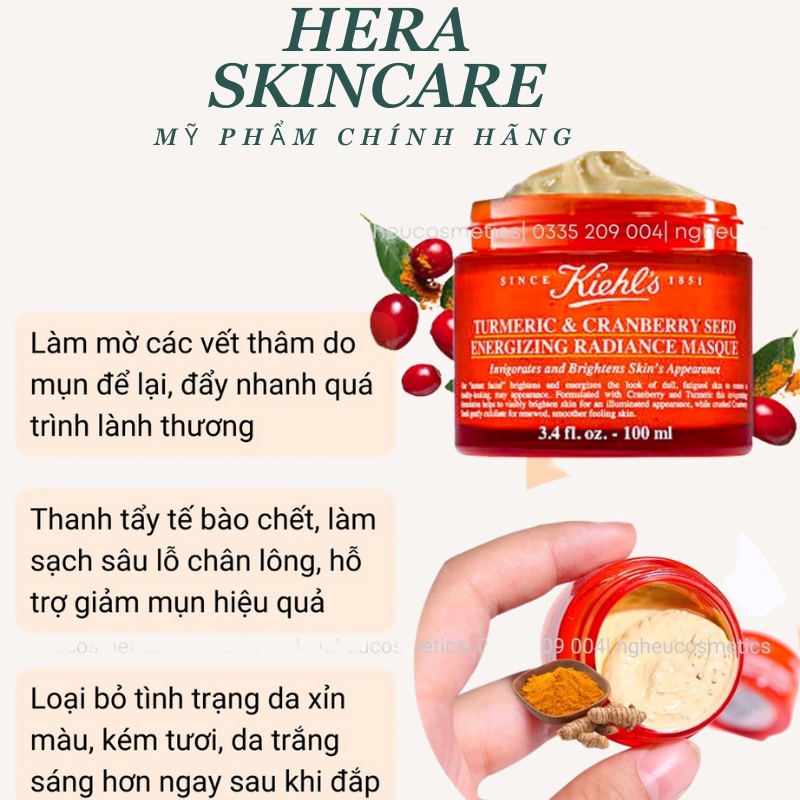 Mặt Nạ Nghệ Kiehls Tumeric &amp; Cranberry Seed Energizing Radiance Masque Sáng Da Mờ Thâm 100ML ( Cam kết chính hãng )