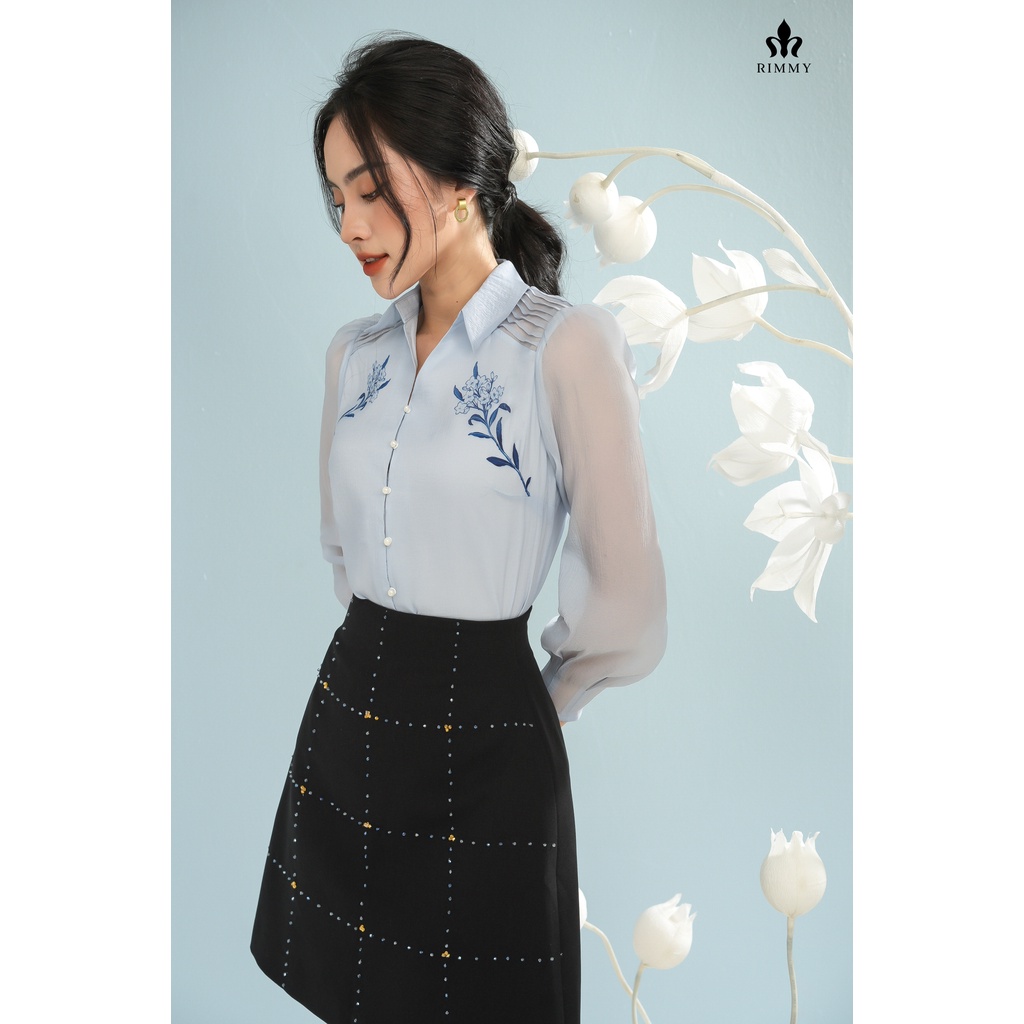 Áo sơ mi thiết kế xanh ghi Rosara shirt Rimmy