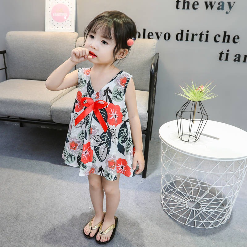 Đầm xòe 2 dây in hoa nhiều kiểu dáng thời trang cho bé 1-6 tuổi