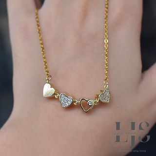 Hình ảnh Vòng cổ hợp kim bạc titan Lux Jewelry, dây chuyền nữ cỏ 4 lá đeo 2 kiểu trái tim – LUXJ923-3