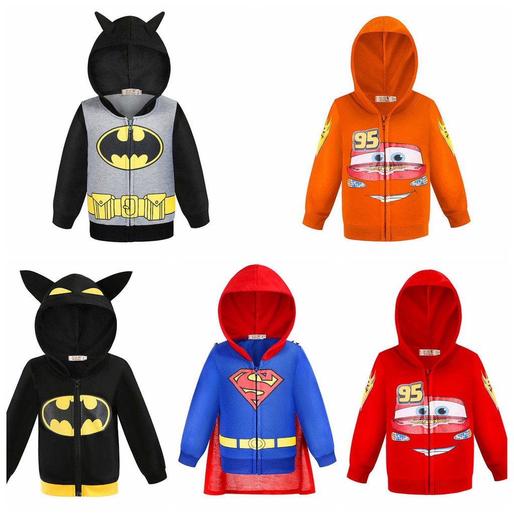 Áo Khoác Cotton Pha Có Mũ Khóa Kéo In Hoạt Hình Superman Thời Trang Cho Bé Trai
