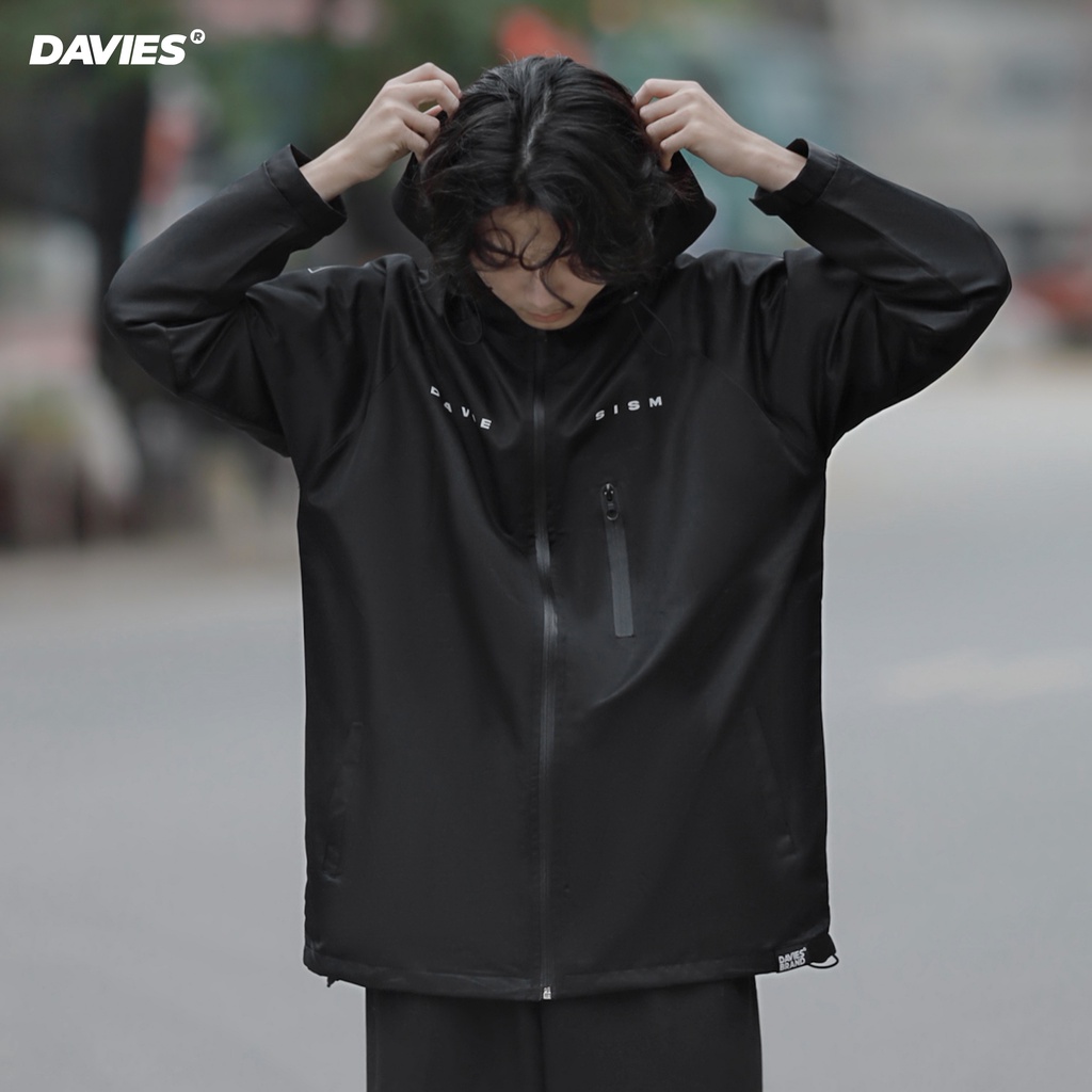 Áo khoác dù nam có mũ form rộng màu đen DAVIES Black Daviesism Jacket |D16-AK2