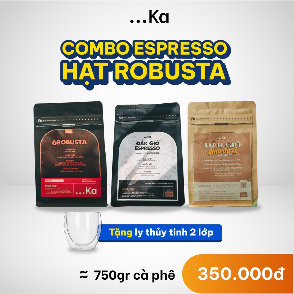 Cà phê Robusta rang xay nguyên chất, Combo 750g Cà phê  gồm Fine Ro 84+ và hạt Robusta Dak Lak giống sẻ cổ Pha Espresso