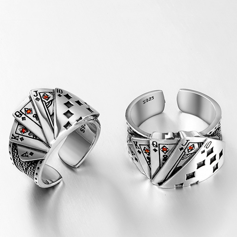 Nhẫn hình bài poker phong cách hip hop thời trang cho nam có thể điều chỉnh
