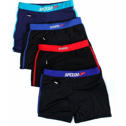 Quần Bơi Nam Speedo Đen Phối Xanh Đỏ Có Túi Nhỏ Đựng Chìa Khóa - Nhiều Màu