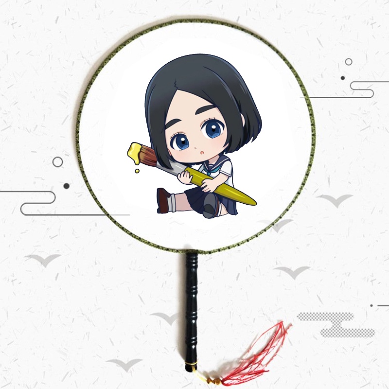 Quạt tròn cổ trang in hình BLUE PERIOD chibi anime cán gỗ quà tặng độc đáo xinh xắn