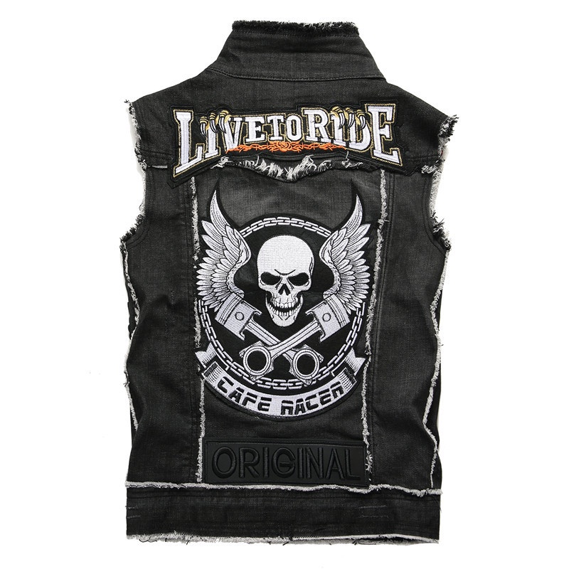 Sons of Anarchy Denim Vest Vest Harley Motorcycle XL883 X48 DYNA Cycling Wear Embroidered Denim Jacket | BigBuy360 - bigbuy360.vn