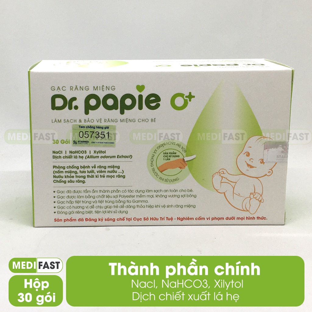 Gạc răng miệng Dr Papie - Khăn lau răng, rơ lưỡi và vệ sinh răng miệng, nướu, tưa lưỡi cho bé từ sơ sinh