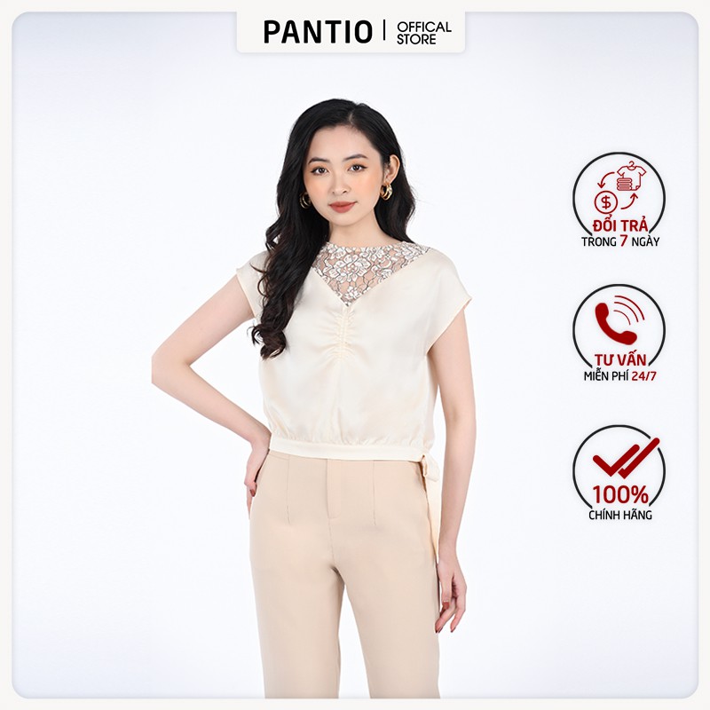 Áo sơ mi nữ chất liệu lụa bóng, dáng suông ngắn tay, đuôi áo có nơ buộc FAS32802 - PANTIO