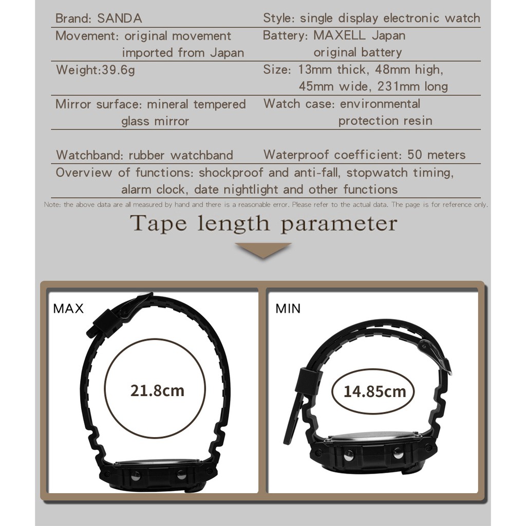 Đồng Hồ Điện Tử SANDA Dành Cho Nam Nữ Chống Thấm Nước Đa Năng Phong Cách Thể Thao Sang Trọng