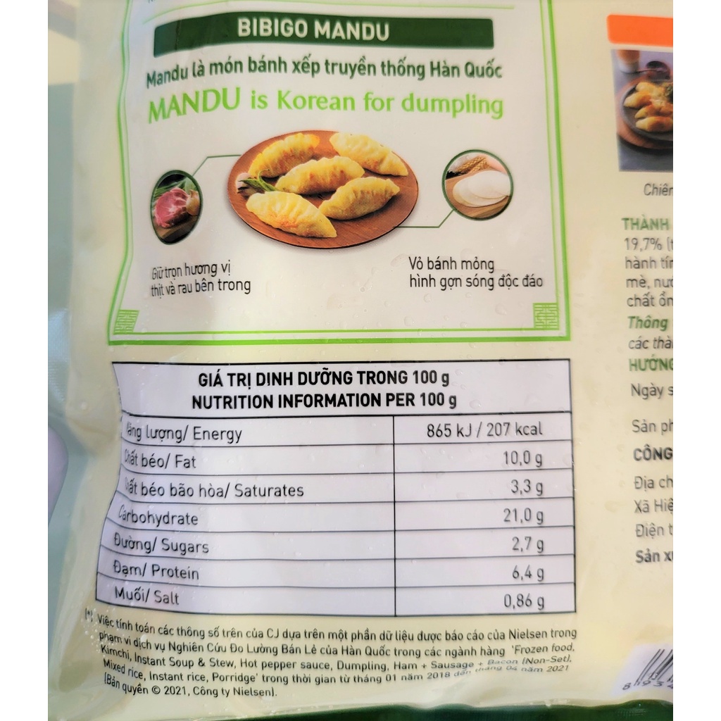 [Gói 350g] [NHÂN THỊT] BÁNH XẾP MANDU KIỂU HÀN QUỐC Bibigo [VN] CJ FOODS Dim Sum (nw0)