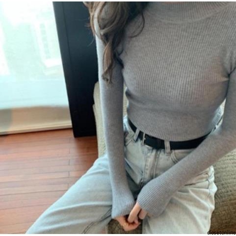 Áo dệt kim áo cổ cao màu trơn chất vải co giãn thời trang mùa đông cho nữ