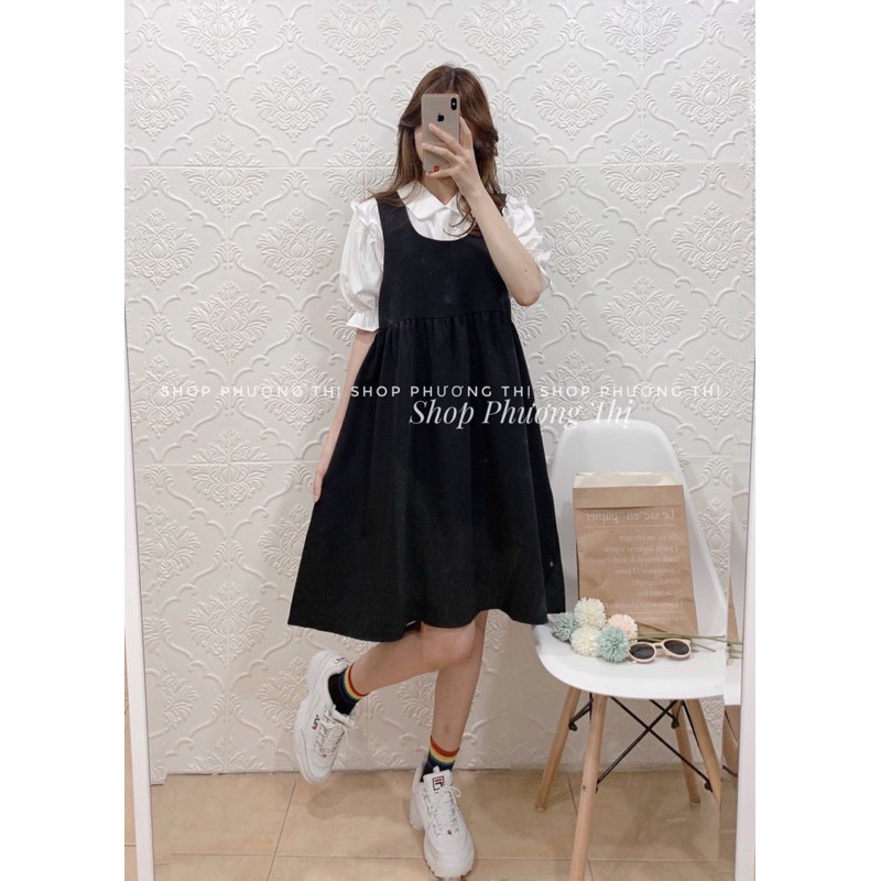 Sét yếm babydoll kèm áo sơmi trắng cộc tay ulzzang (hình thật/sẵn) | BigBuy360 - bigbuy360.vn