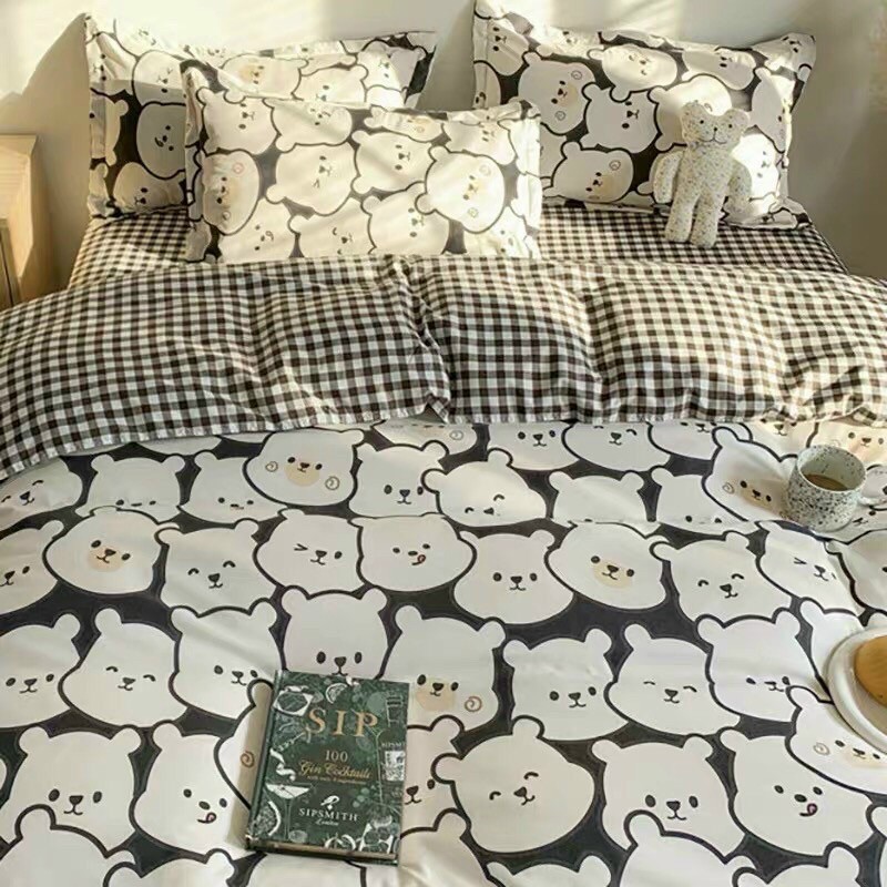 Chăn Ga Gối Đệm Hà Nội - Bộ chăn ga gối hình gấu cotton polly cao cấp