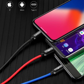 Cáp sạc lightning - type c - micro baseus 3 in 1 three crimany color 3.5a chính hãng