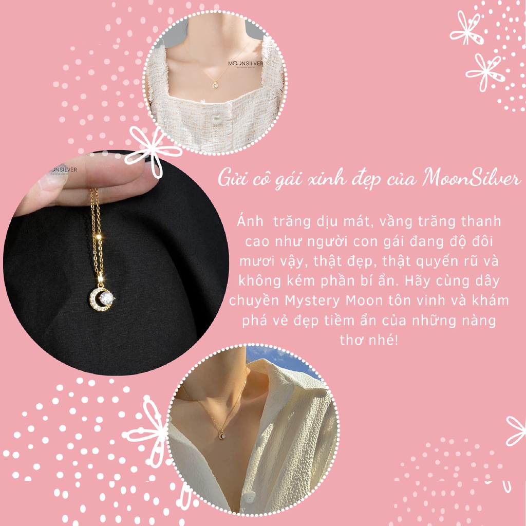 Vòng cổ bạc mạ vàng 14k Moonsilver, dây chuyền nữ đính đá Mystery Moon