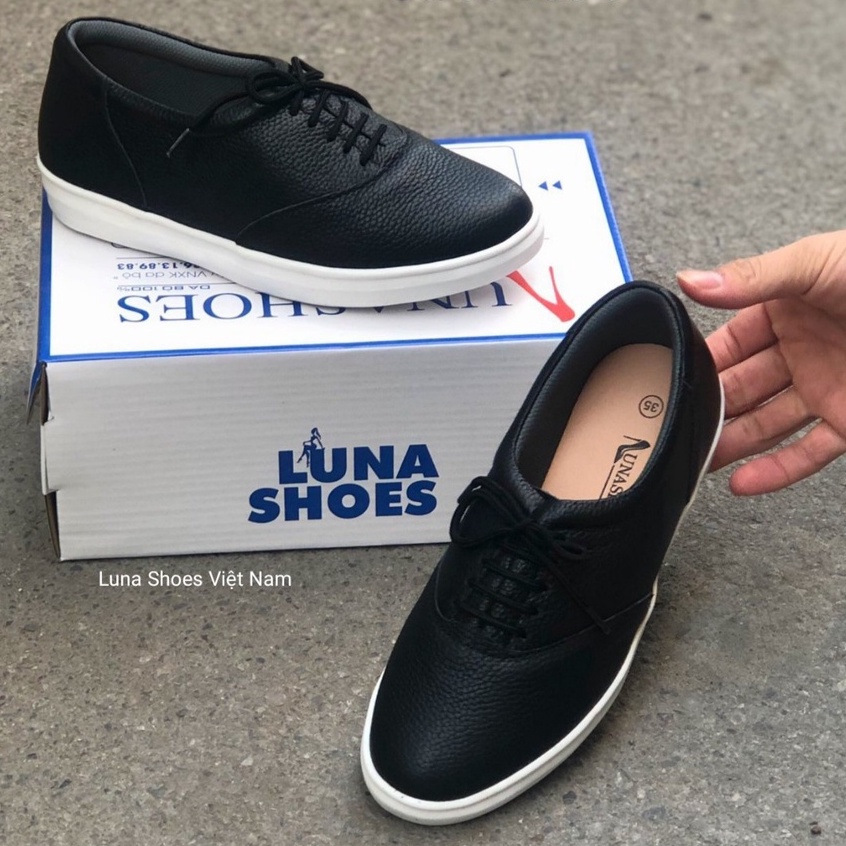 Giày slip on nữ da bò thật cao 2p LUNASHOES  giầy lười tăng chiều cao đi êm chân