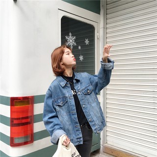 áo jean ulzzang áo khoác bò áo khoác jean jeans jacket ngắn dày tay dài rộng