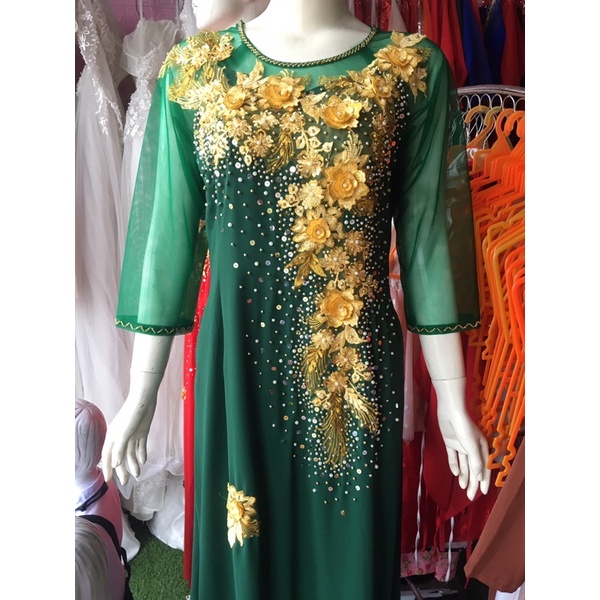 Áo dài dạ hội kết siêu đẹp (trong quây váy, ngoài tà áo dài