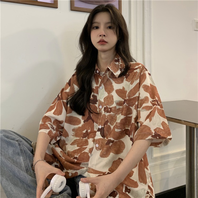 Áo Sơ Mi Ngắn Tay Dáng Rộng In Họa Tiết Cá Tính Theo Phong Cách Mùa Hè Dành Cho Nữ