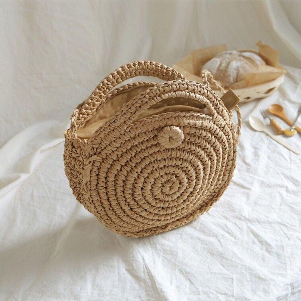 Túi Xách Đan Lát Hình Tròn Phong Cách Retro