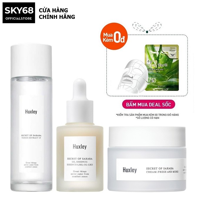 Bộ 3 Sản Phẩm Làm Sạch Cấp Ẩm Dưỡng Sáng Da Huxley (Toner Extract It 120ml + SR Oil-Like 30ml + Kem Fresh And More 50ml)