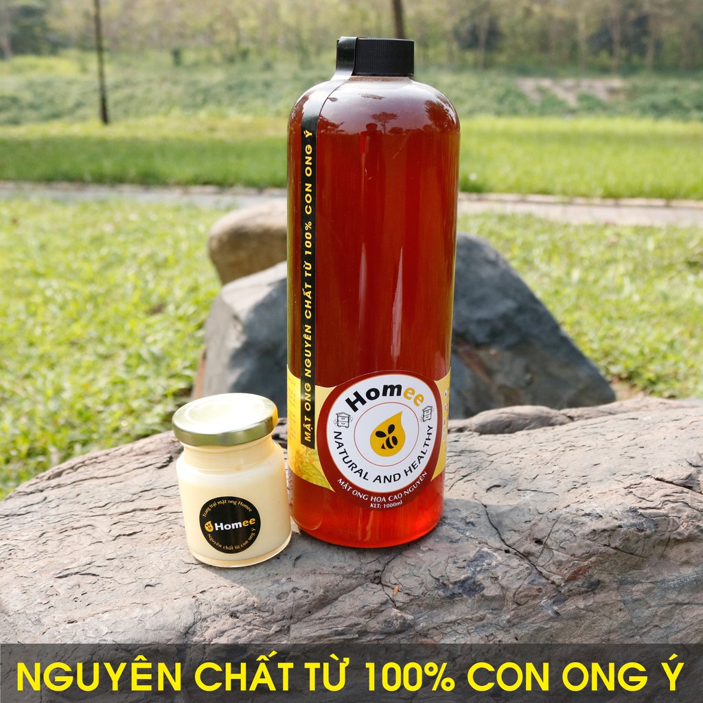 COMBO VÀNG ĐẬM -Mật Ong Nguyên Chất Hoa Cao Nguyên HOMEE 1LÍT +Sữa Ong Chúa Tươi HOMEE 100g -NGUYÊN CHẤT TỪ CON ONG Ý