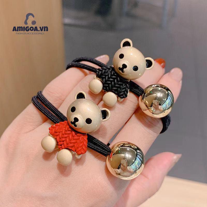 ✨✨Dây cột tóc hình chú gấu áo màu đen/ đỏ xinh xắn đơn giản dành cho nữ