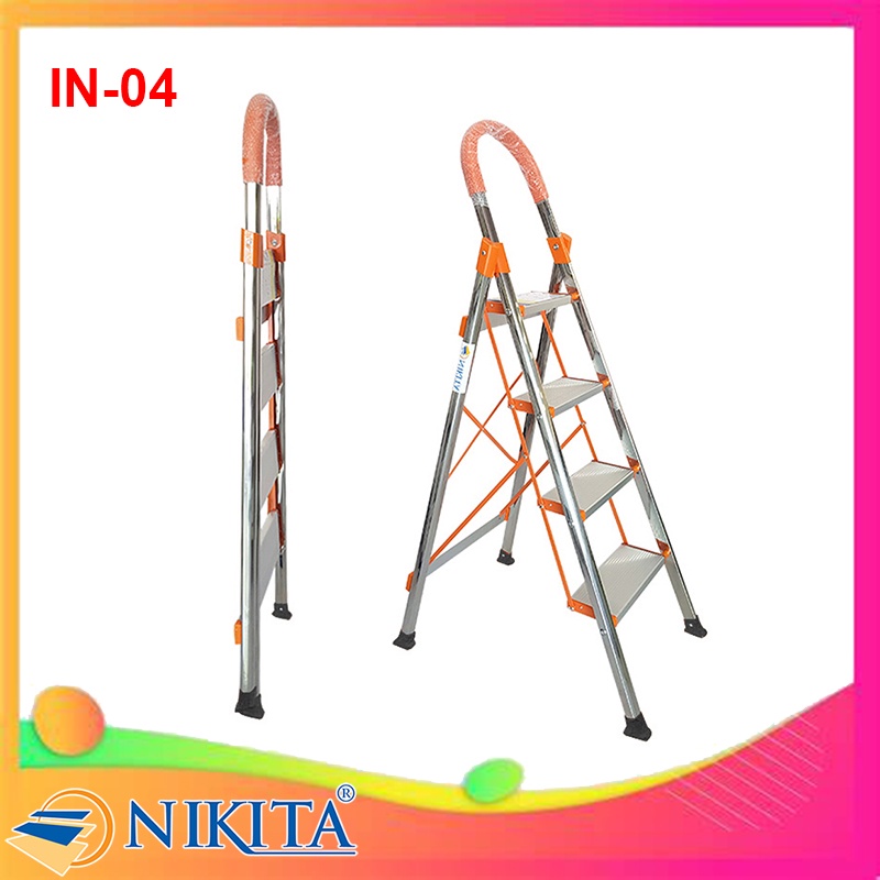 Thang Tay Vịn INOX 4 Bậc, Xếp gọn siêu mỏng 8cm - Chính Hãng NIKITA - Bảo Hành 12 Tháng